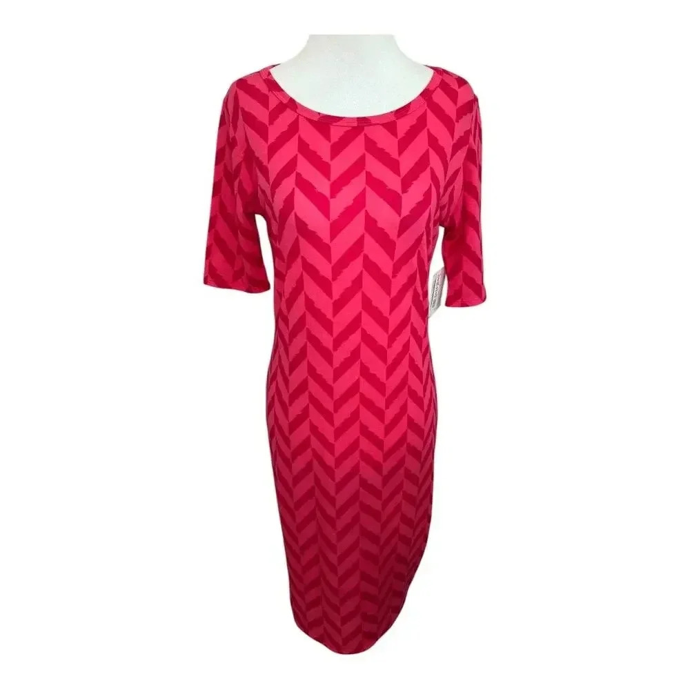 NEW LuLaRoe Small Julia Dress Multicolor Chevron‎ Print Half Sleeve Casual NWT